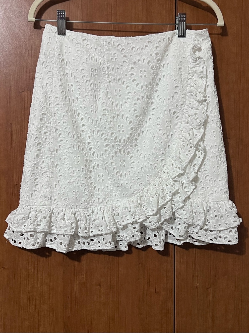 Lilly Pulitzer Roca Skirt Sz 6 White Eyelet Ruffle Hem Faux Wrap Layered Lined